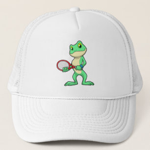Casquette Grenouille au tennis avec raquette de tennis