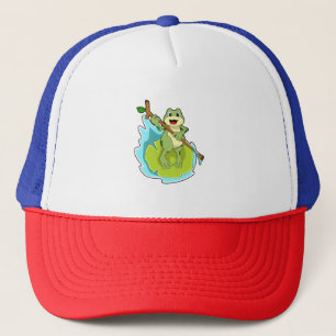 Casquette Grenouille comme randonneur avec bâton