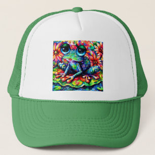 Casquette Grenouille florale impressionniste Whimsical bleu