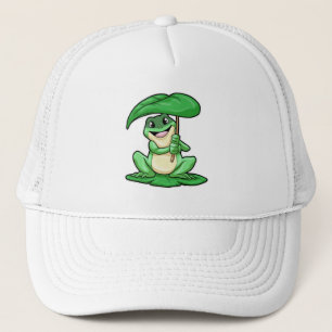 Casquette Grenouille sur la feuille avec parapluie