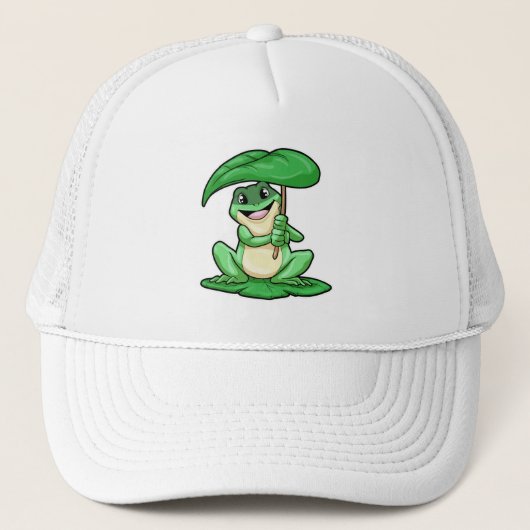 Casquette Grenouille sur la feuille avec parapluie (Devant)