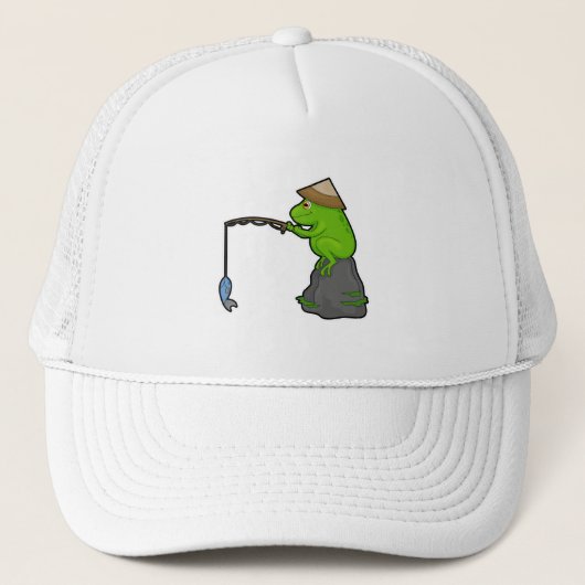 Casquette Grenouille sur pierre à la pêche avec bâtonnet de (Devant)