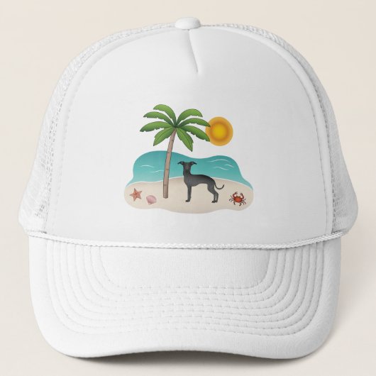 Casquette Gryhound Italien Noir À La Plage D'Été Tropicale (Devant)