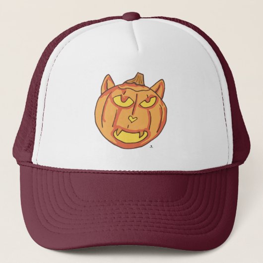 Casquette Halloween Chat Jack-o-Lantern Citrouille Dessin am (Devant)