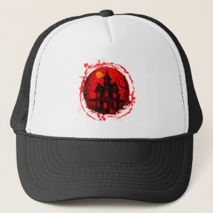 CASQUETTE HALLOWEEN HAUNTED HOUSE RED BLACK SILHOUETTE