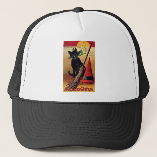 Casquette Halloween vintage par Ellen Clapsaddle, Chat noir (Devant)
