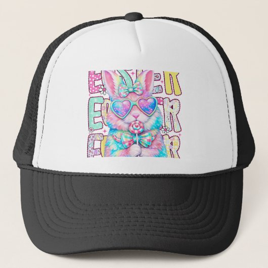 Casquette Happy Easter Bunny Coquette Bow Preppy Easter Day  (Devant)