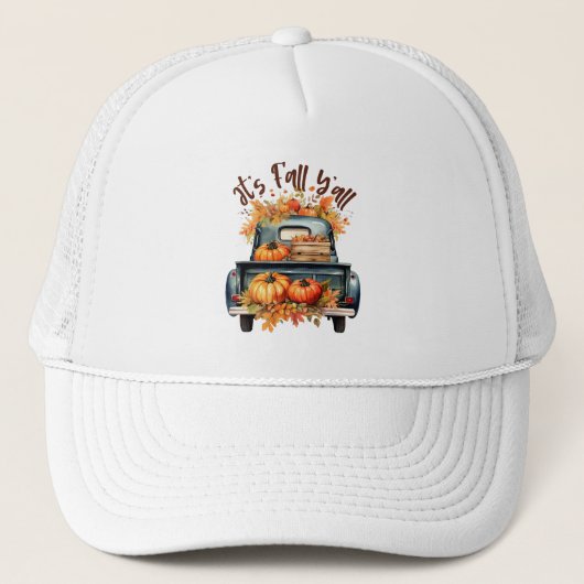 Casquette Happy Fall Y'all - Camion rustique avec Citrouille (Devant)