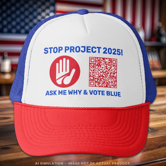 Casquette Harris/Walz "Stop Project 2025 !" Vote Code QR ble