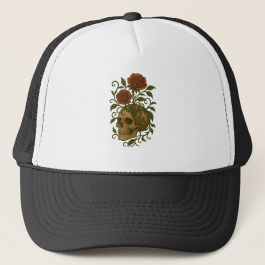 Casquette Haunting Beauty Skull and Roses Halloween Art (Devant)