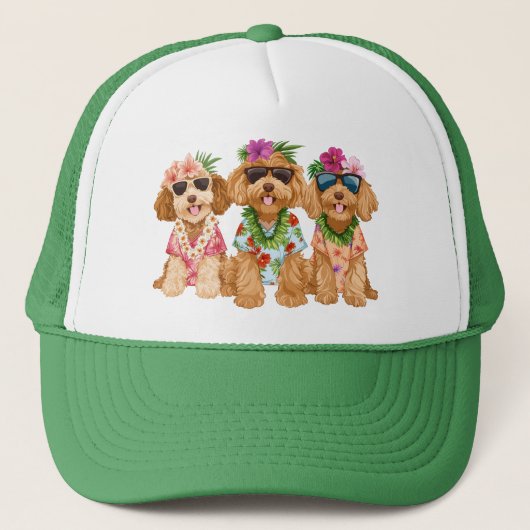 Casquette Hawaiian Goldendoodle Dogs Flower Lei (Devant)
