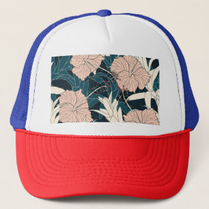 Casquette Hibiscus rose tropical, arrière - plan sombre