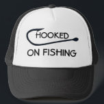 Casquette Hooked On Fishing Funny Typography<br><div class="desc">Hooked On Fishing Funny Typography Hat</div>