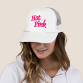 Casquette Hot Pink word white trucker hat (En situation)