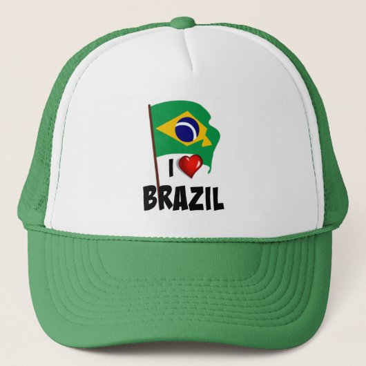 Casquette I Love Brazil, drapeau du Brésil qui agite (Devant)
