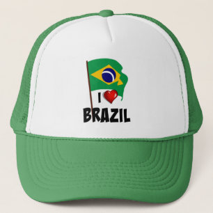 Casquette I Love Brazil, flag of Brazil waving