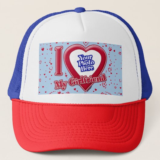 Casquette I Love My Girlfriend Photo Red Hearts Light Blue (Devant)