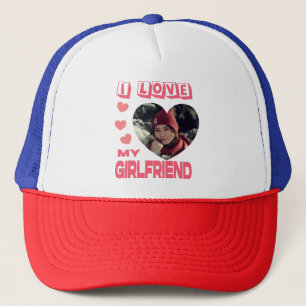 Casquette I Love My Girlfriend Pink Heart Photo personnalisé
