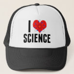 Casquette I Love Science Cool Scientifique Modèle Atom<br><div class="desc">Le casquette scientifique mignon I Love customisé avec votre nom. Dispose d'un modèle atome devant le coeur. Un cadeau geek parfait pour un professeur de sciences.</div>