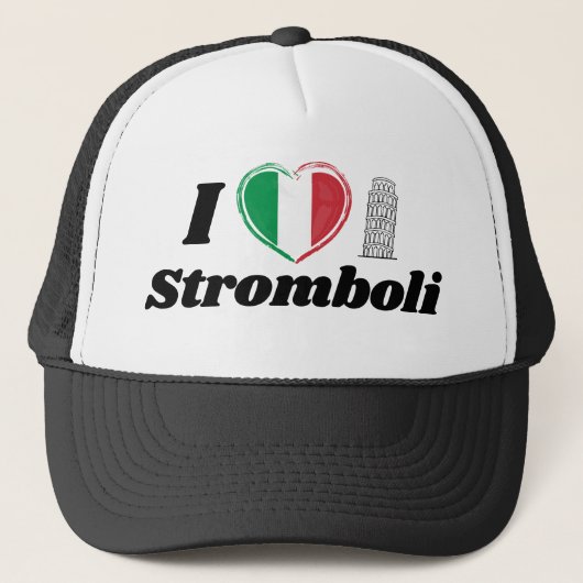 Casquette I Love Stromboli Italien Coeur Drapeau Trucker Cha (Devant)