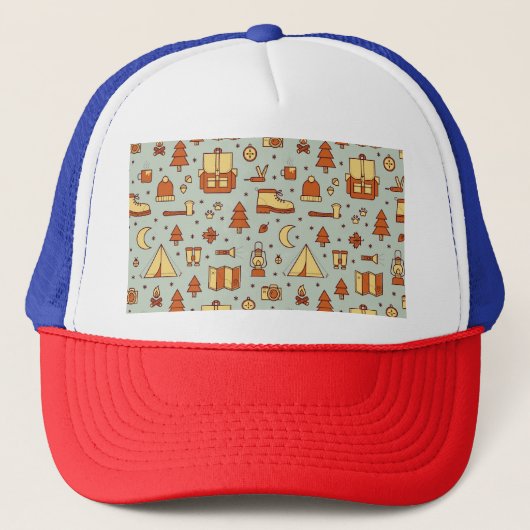Casquette Icônes de voyage d'aventure, motif sans soudure. (Devant)