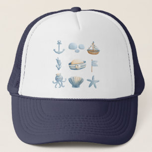 Casquette Icônes marines aquarelles nautiques 