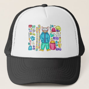 Casquette Illustration aquarelle Ski Pika et Gear