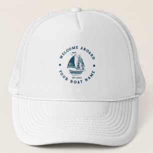 Casquette Illustration de bateau nautique vintage bleu et bl