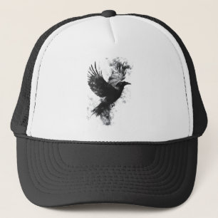 Casquette Illustration de corbeau gothique : fumée et plumes