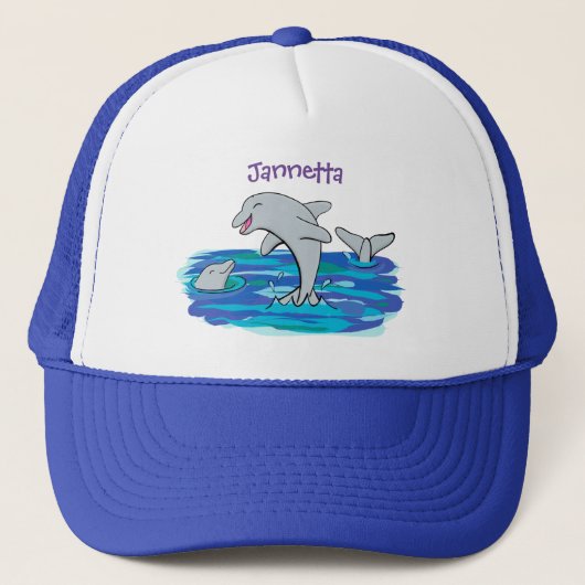 Casquette Illustration de dauphins heureux adorables (Devant)