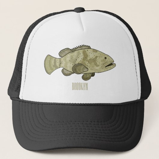 Casquette Illustration de la caricature du poisson de mérou (Devant)