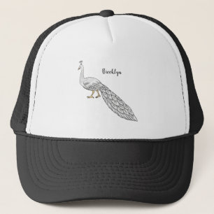 Casquette Illustration d'oiseau de paon blanc