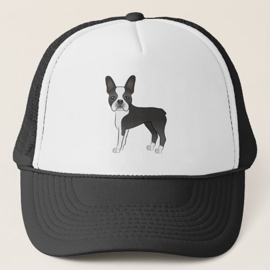 Casquette Illustration du chien Terrier de Boston noir et bl (Devant)