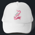 Casquette Illustration du saxophone Parties scintillant rose<br><div class="desc">Parties scintillant rose moderne simple saxophone illustration avec texte personnalisable en noir.</div>