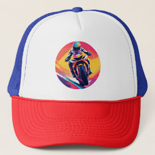 Casquette Illustration dynamique de motard en course