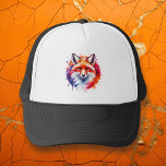 Casquette Illustration Watercolor Fox<br><div class="desc">Casquette camionneur avec peinture abstraite en rouge,  violet,  orange et bleu.</div>