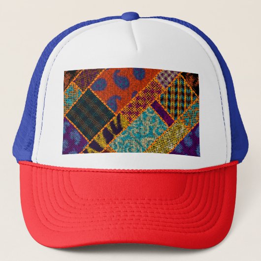 Casquette Imitation patchwork indienne, toile vintage. (Devant)