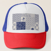 Casquette Indigo Bleu Beige Floral Patchwork (Devant)