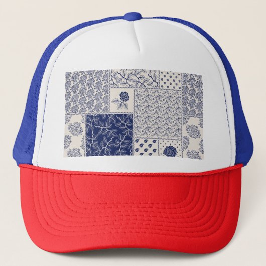 Casquette Indigo Bleu Beige Floral Patchwork (Devant)