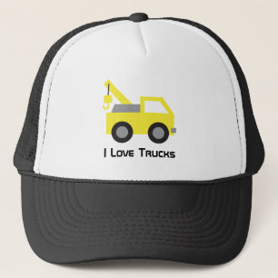 Casquette J'adore les camions, véhicule jaune mignon pour