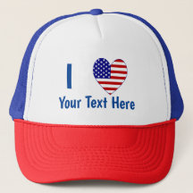 J'aime (Cœur Drapeau USA) Votre Texte Bleu
