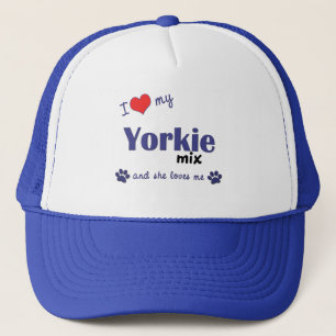 Casquette J'aime mon mélange de Yorkie (le chien femelle)