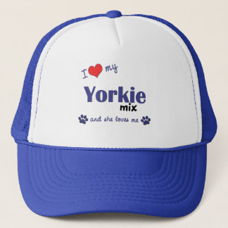 Casquette J'aime mon mélange de Yorkie (le chien femelle)