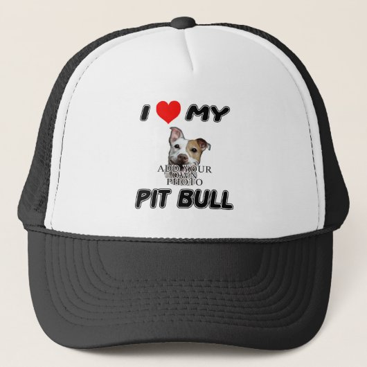 CASQUETTE J'AIME MON PITBULL - AJOUTEZ VOTRE PROPRE PHOTO - (Devant)