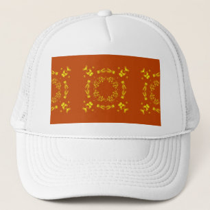 Casquette Jaune, Orange Floral Damas Motif rétro