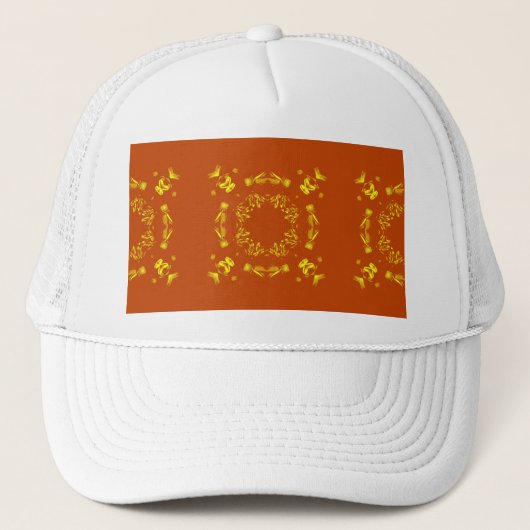 Casquette Jaune, Orange Floral Damas Motif rétro (Devant)