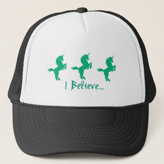 Casquette Je crois la conception verte de licorne (Devant)