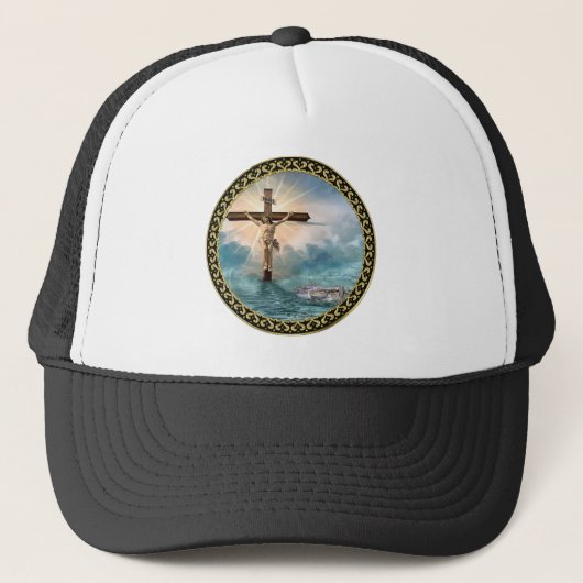 Casquette Jésus suspendu à une croix de crucifixion chrétien (Devant)
