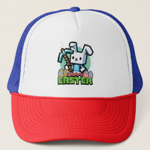 Casquette Jeu de pixels de lapin de Pâques heureux 