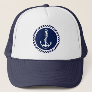 Casquette Joli ancre de bateau nautique bleu marine et blanc